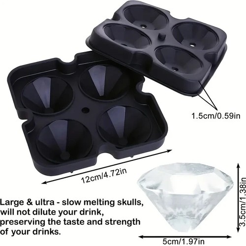 4-Grid Diamond Shaped Ice Mold - Silicone Ice Tray With Lid - Bild 3 von 9