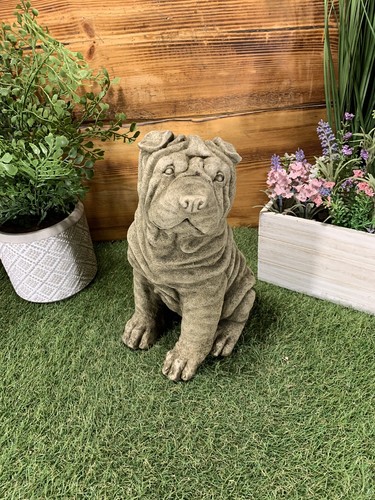 ASIENTO JARDÍN DE PIEDRA SHAR-PEI PUG PERRO DETALLADO LINDO REGALO ADORNO CONCRETO - Imagen 2 de 9