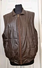 Vintage Toff London Men's Genuine Leather Gilet Waistcoat Jacket Brown Size 42 