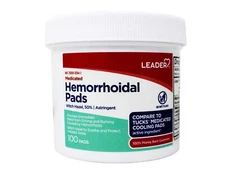 Leader Medicated Hemorrhoidal Pads Witch Hazel 50%, 100 Count