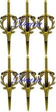 Lot of 6 Stag Head Kilt Pins 4" inch ANTIQUE // GOLD Scottish Sporran Fly Plaid