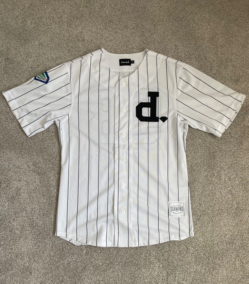 Diamond Supply Co Baseball Jersey SzM White Black Pinstriped 98 Embroidered