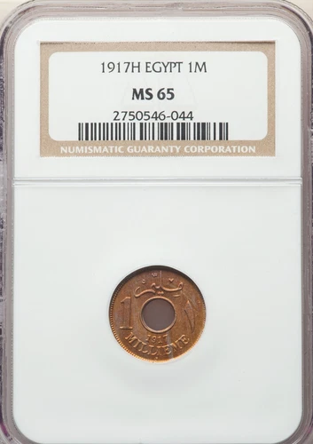 EGYPT , 1 MILLIEME SULTAN HUSSEIN KAMIL 1917 H NGC MS 65  , RAREH