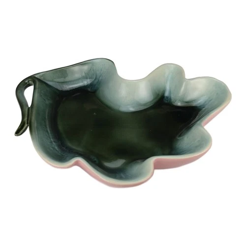 Vintage MCM Hull USA Pottery Leaf Dish Pink Green 13" x 10"
