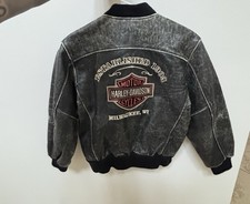 Vintage Kids L Harley-Davidson Embroidered Leather Biker Jacket Milwaukee, WI