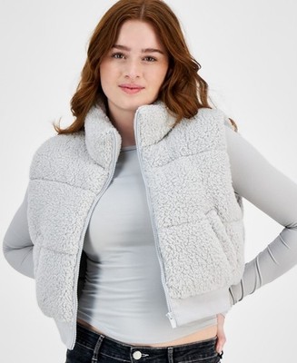 Planet Heart QUIET GRAY Juniors' Sherpa Puffer Vest, US Small