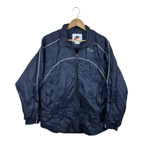 Vintage Nike Windbreaker Lined Nylon Jacket Boy Youth M (8-10) Zip Swoosh Black