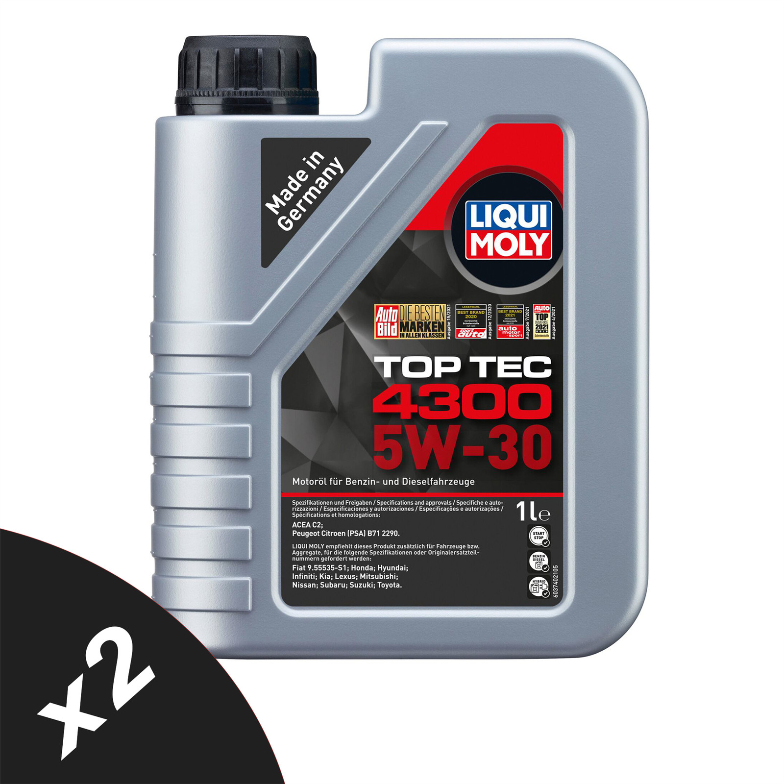 Liqui Moly TOP TEC 4300 5W30 Fully Synthetic Engine Oil ACEA C2/C3 API SP 2x1L