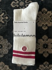 lululemon Women's Daily Essential Crew Socks White/Pink Striped L 1 Pair LU9CLAS