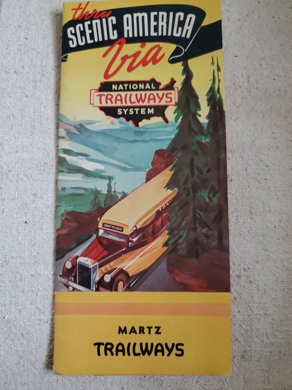 Vintage 1936 Trailways Bus, Scenic America Travel Brochure. Martz