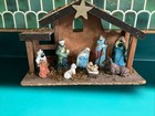 Nativity Set 8 piece Figures + Wooden manger stable with Christmas Star — photo 1