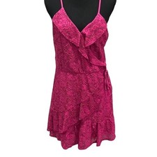 Fuchsia Pink Floral Lace Ruffle Mini Dress Surplice Racerback Cocktail Dress