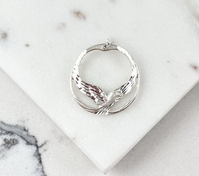 Vintage 925 Sterling Silver Etched Flying Bird Charm Pendant 