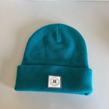 American Eagle Beanie Men's One Size Blue Aqua Knit Logo Acrylic Cuff