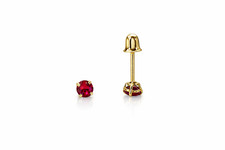 14K Solid Yellow Gold 3mm Round Birthstone Stud Earrings with screw back