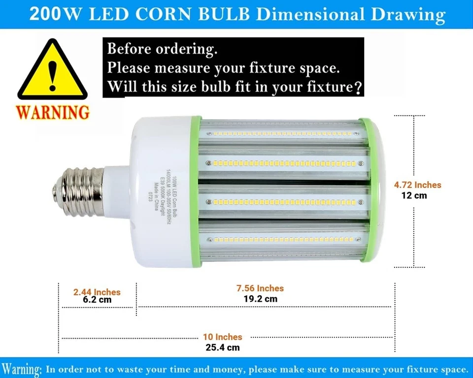 E39 100W LED Corn Bulb 2-Pack - 5000K Daylight, IP64 Waterproof, Easy Install - Image 4 of 4
