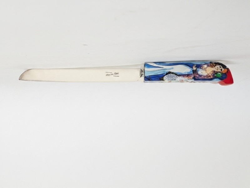 Vintage Sheffield England Bridal Cake Knife Hand Painted Handle Gift W/ Box