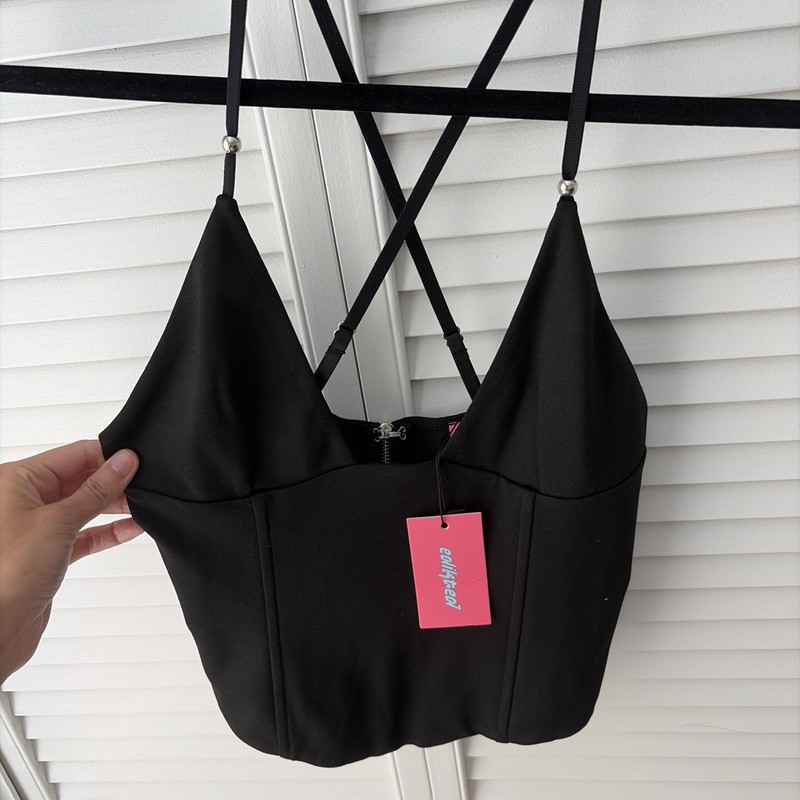 NWT Edikted Black Tank Top Size Medium Back Zipper