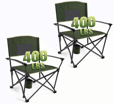 2 Pack Oversized Camping Chairs Heavy Duty 400lb Folding Cup Holder