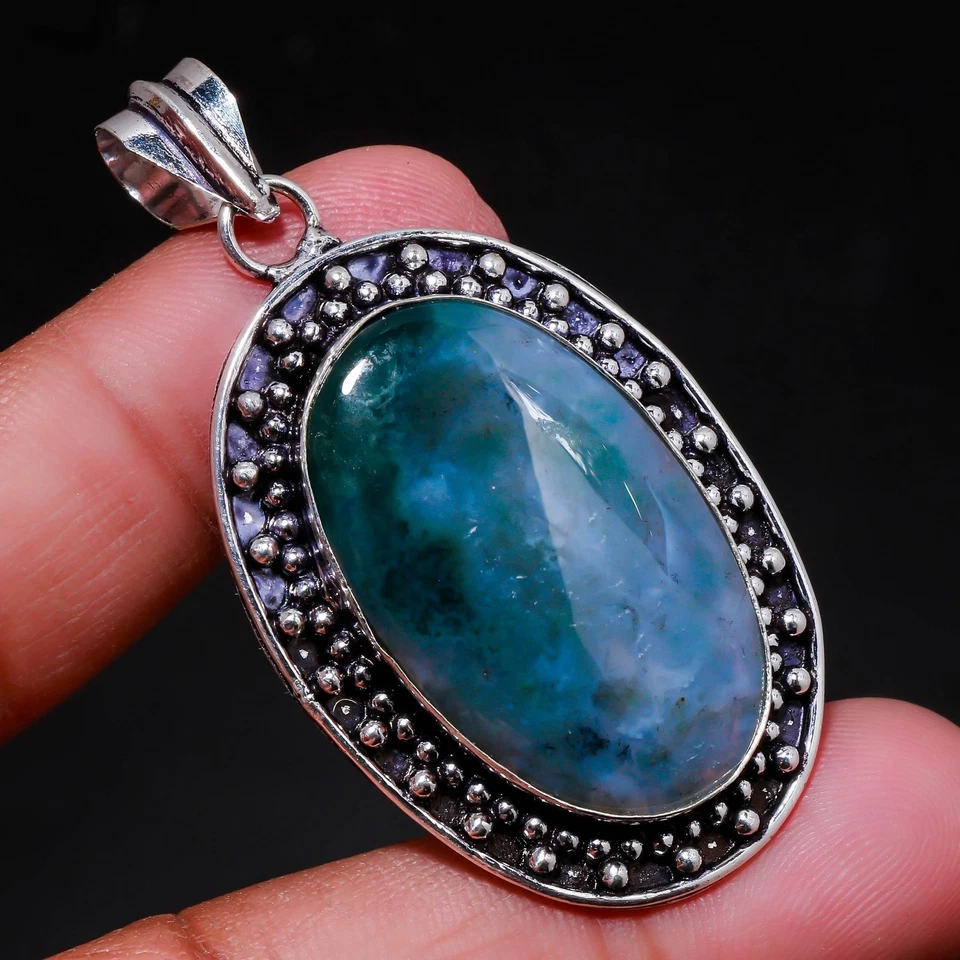 Ciondolo pietra preziosa ovale agata muschio fatto a mano regalo del ringrazi... - Immagine 2 di 4