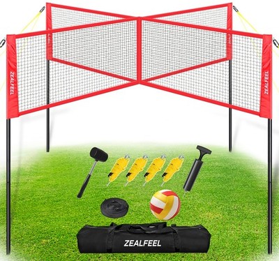 Best ZEALFEEL 4 Square Volleyball Game Set, 3 Heights Adjustable 4-Way Net with