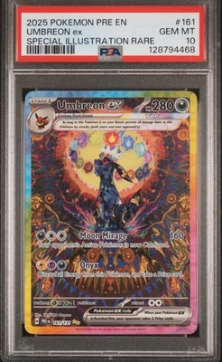 2025 Pokemon Pre En-Prismatic Evolutions #161 Umbreon EX PSA 10