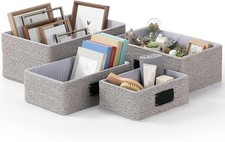 4 Pcs Woven Storage Baskets for Shelves Paper Rope Organizer Wicker Basket