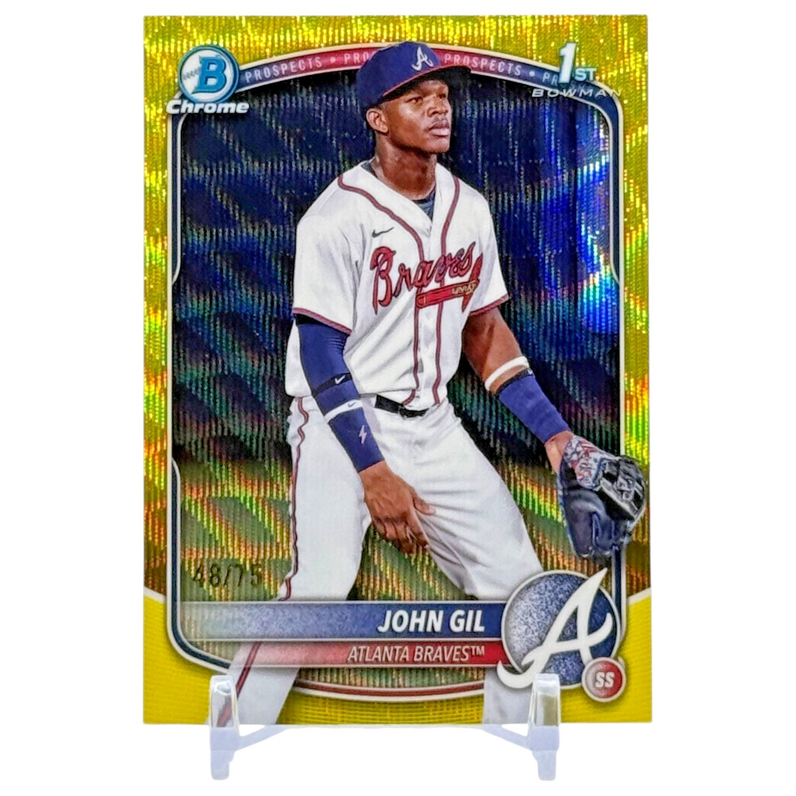 2025 Bowman Chrome John Gil BCP-172 Atlanta Braves Prospects Yellow Wave /75