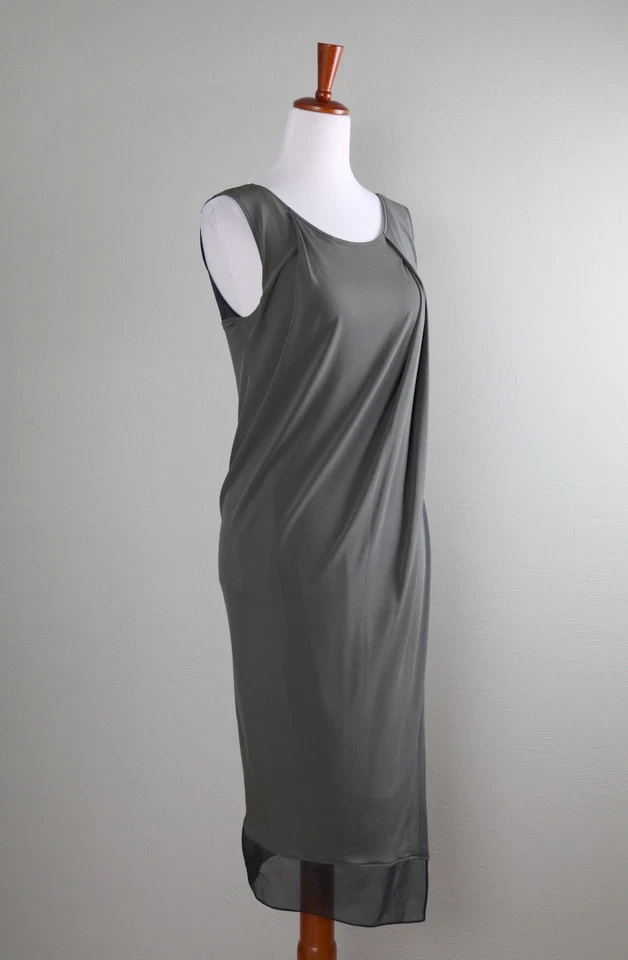 Vestido sin mangas HELMUT LANG $545 ajustado elástico espalda transparente ribete de seda talla pequeña Foto 3 de 4