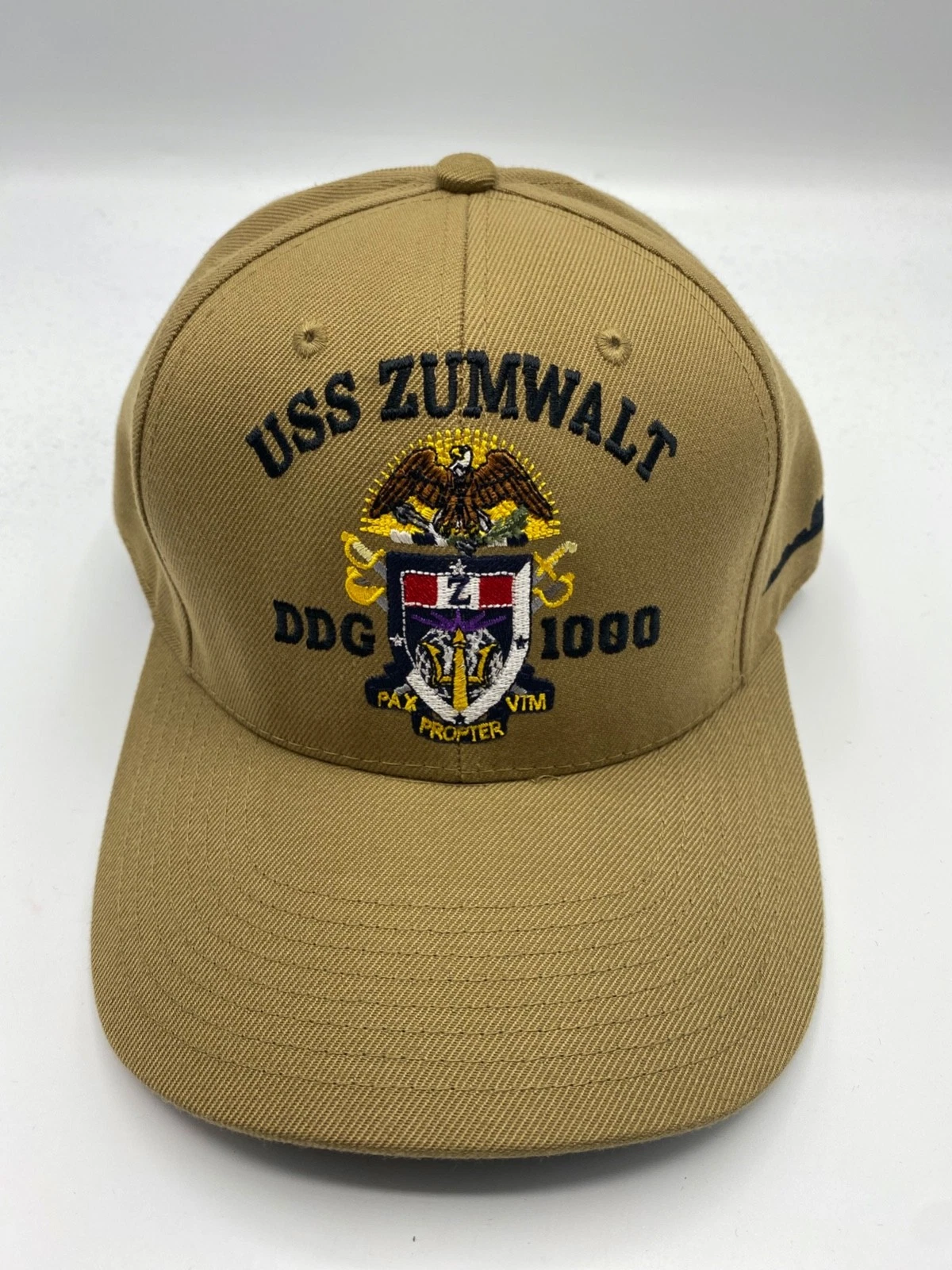 The Corps USS Zumwalt DDG 1000 Logo Beige Baseball Cap Hat One Size