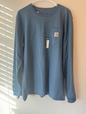 Carhartt Shirt Mens Size M Blue Loose Fit Utility Work Pocket Long Sleeve Work