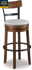 Valebeck | 30″ Farmhouse Pub-Height Swivel Barstool with Back – Upholstered Cush