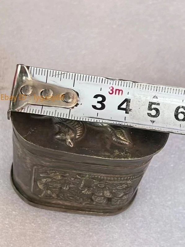 Антикварная народная табачная шкатулка персонаж суда состаренный старый курительный аксессуар - Изображение 3 из 4