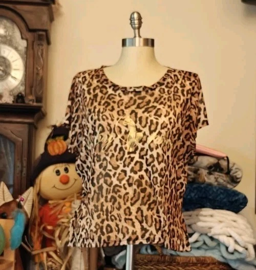 Top guepardo bebé phat talla grande 1 X marrón transparente gráfico dorado