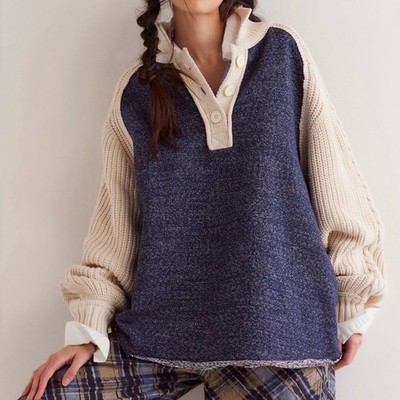 NWT Free People We The Free Marco Polo Sweater Navy Combo M