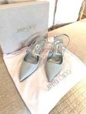 Jimmy Choo Light Blue Patent Leather Pointed Toe Slingback Ankle Strap 39.5