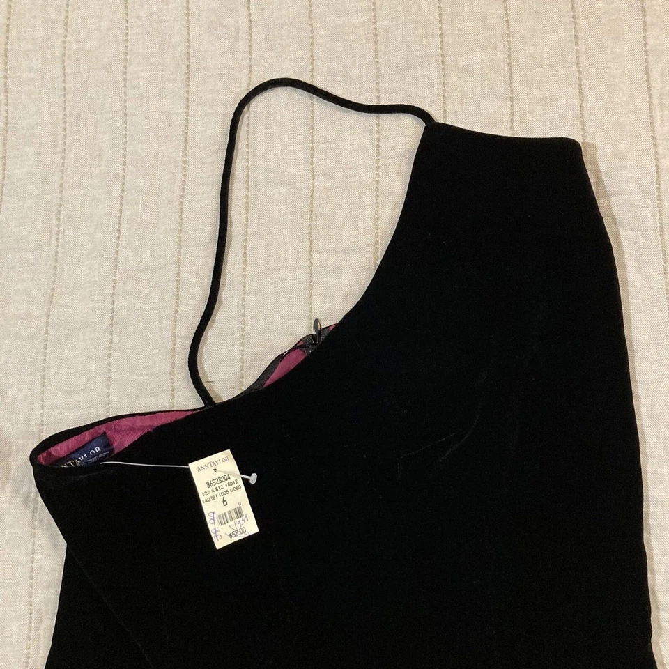 Винтажный Ann Taylor верхний лофт черный бархат вискоза шелковая рубашка один ремень вечеринки женщин 6 - Изображение 4 из 4