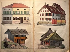 Antique Lithograph 1838 Hand-colored Picture Watercolor Brocante Art...