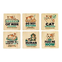 6Er Set Untersetzer Holz Cat Mode - Katzenmotiv Glasuntersetzer Mit Spruch: Cat