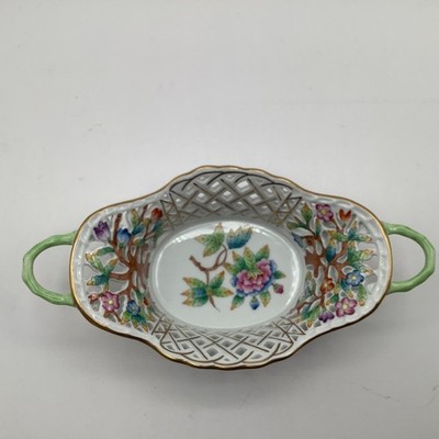 Herend VBO 7432 Reticulated Oval Basket 7'' Queen Victoria