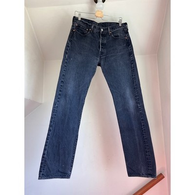 Levi's 501 Original Fit Jeans W32 L34 Black Straight Leg Denim Button Fly Worn