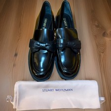   Stuart Weitzman Sofia Black Leather Bow Loa...