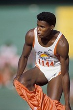 Carl Lewis preparing for his events at the 1986 TAC Meet in Eugene- Old Photo