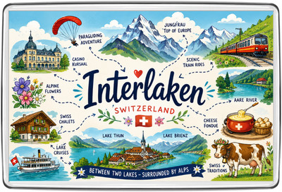 Interlaken Schweiz Alpen Seen Kühlschrankmagnet Reise Souvenir Geschenk Deko Karte