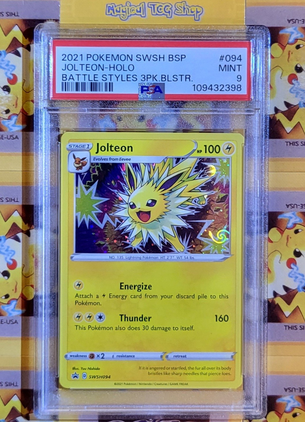 Pokemon Jolteon Battle Styles Black Star Promo SWSH094 Holo Swirl PSA 9 Mint