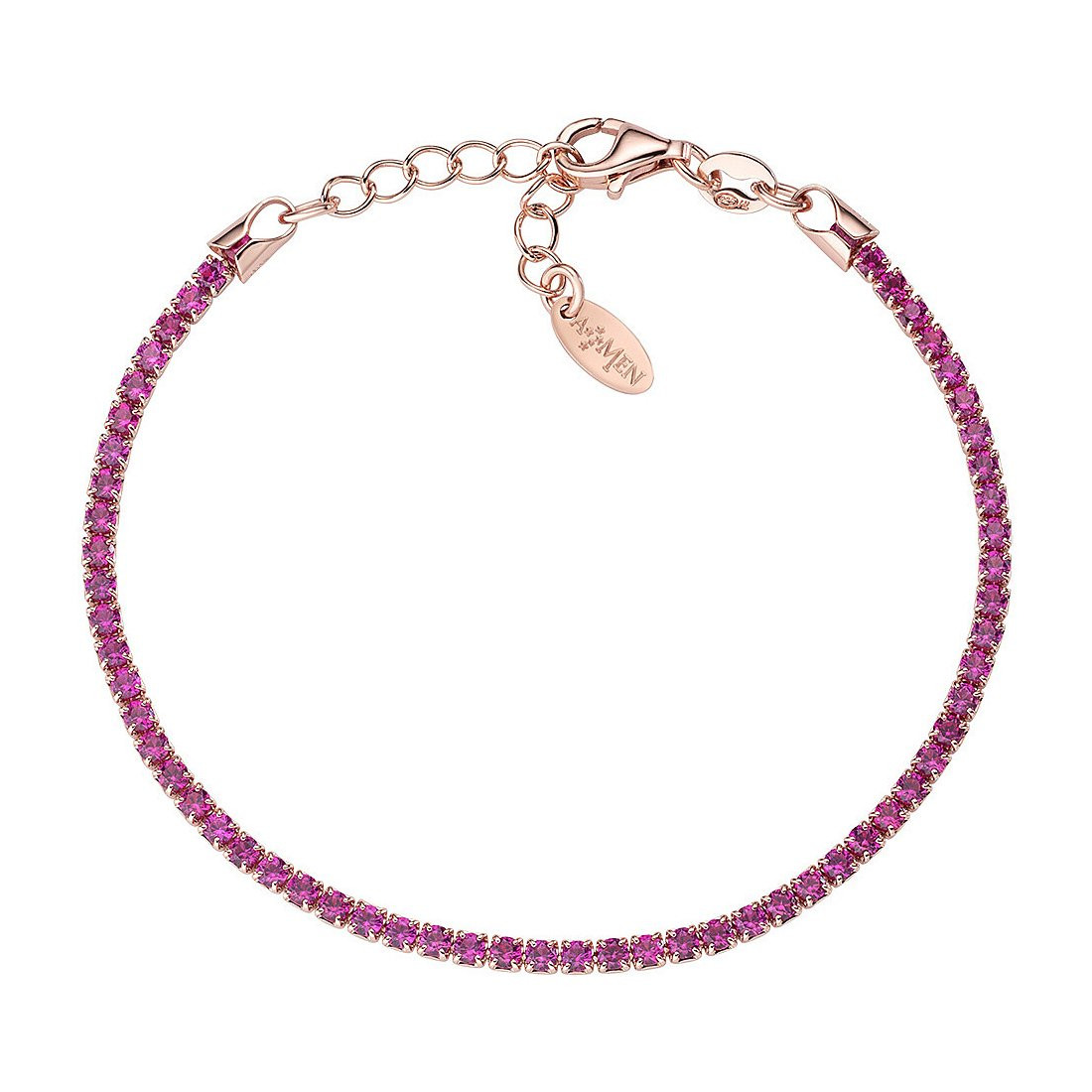 AMEN Womens Tennis Bracelet BTRFU16 925% Silver Gold Rose Fuchsia Stones