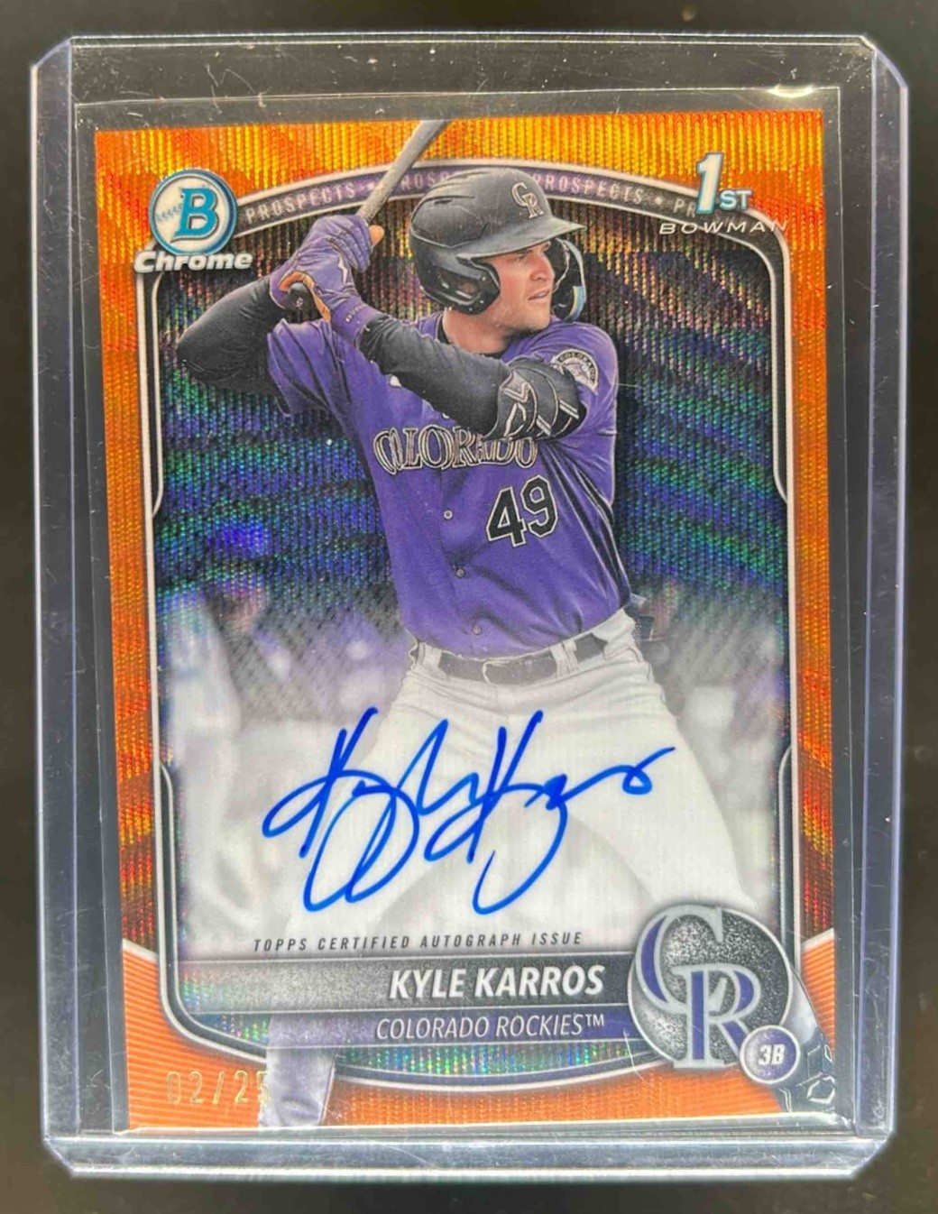 2025 Bowman Chrome Kyle Karros Auto Orange Wave Refractor 1st Prospect #2/25