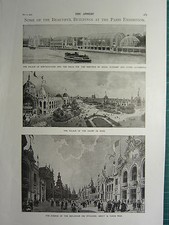 1900 VICTORIAN Print ~ Paris Weltausstellung Geb&auml;ude Champs de Mars Esplanade