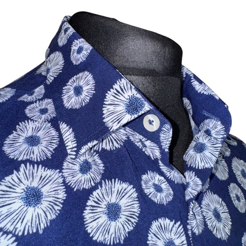 HAWES & CURTIS Shirt Mens MEDIUM Long Sleeve in Blue with Daisy Print - Picture 2 of 12
