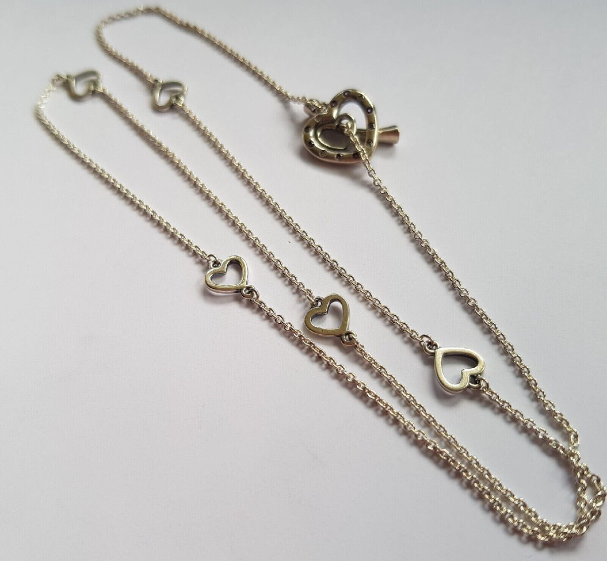 New 100% Genuine Authentic Pandora Bright Hearts T Bar Necklace 